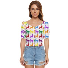 Colorful Horse Background Wallpaper Button up blouse