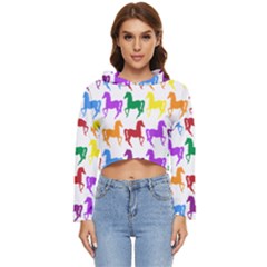Colorful Horse Background Wallpaper Women s Lightweight Cropped Hoodie