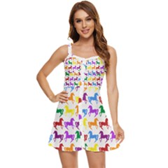 Colorful Horse Background Wallpaper Ruffle Edge Bra Cup Chiffon Mini Dress