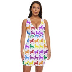 Colorful Horse Background Wallpaper Draped Bodycon Dress