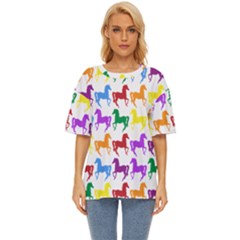 Colorful Horse Background Wallpaper Oversized Basic T-shirt
