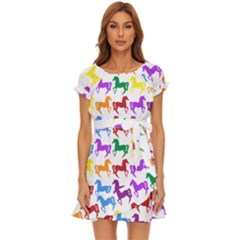 Colorful Horse Background Wallpaper Puff Sleeve Frill Dress