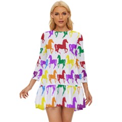 Colorful Horse Background Wallpaper Long Sleeve Babydoll Dress