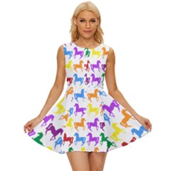 Colorful Horse Background Wallpaper Sleeveless Button Up Dress