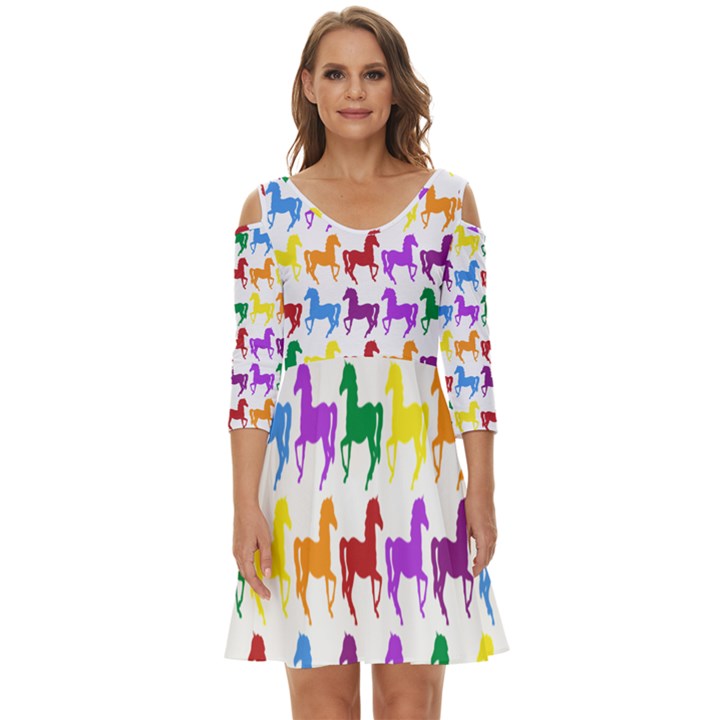 Colorful Horse Background Wallpaper Shoulder Cut Out Zip Up Dress