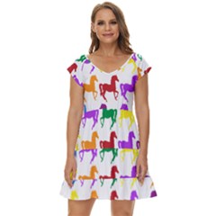 Colorful Horse Background Wallpaper Short Sleeve Tiered Mini Dress