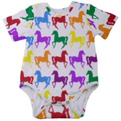 Colorful Horse Background Wallpaper Baby Short Sleeve Bodysuit by Amaryn4rt