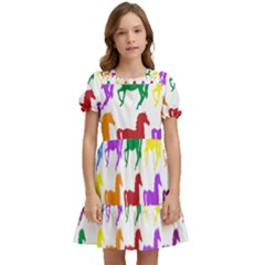 Colorful Horse Background Wallpaper Kids  Puff Sleeved Dress