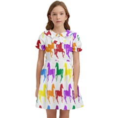 Colorful Horse Background Wallpaper Kids  Bow Tie Puff Sleeve Dress