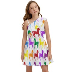 Colorful Horse Background Wallpaper Kids  One Shoulder Party Dress