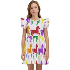 Colorful Horse Background Wallpaper Kids  Winged Sleeve Dress