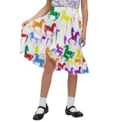 Colorful Horse Background Wallpaper Kids  Ruffle Flared Wrap Midi Skirt