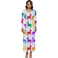Colorful Horse Background Wallpaper Long Sleeve Longline Maxi Dress