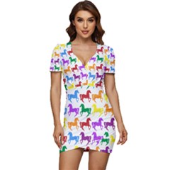 Colorful Horse Background Wallpaper Low Cut Cap Sleeve Mini Dress