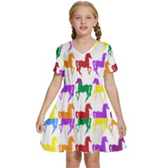Colorful Horse Background Wallpaper Kids  Short Sleeve Tiered Mini Dress