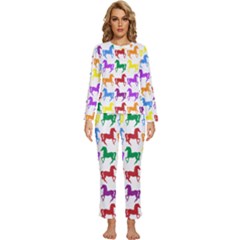 Colorful Horse Background Wallpaper Womens  Long Sleeve Lightweight Pajamas Set by Amaryn4rt