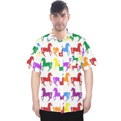 Colorful Horse Background Wallpaper Men s Hawaii Shirt