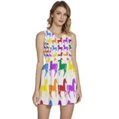 Colorful Horse Background Wallpaper Sleeveless High Waist Mini Dress