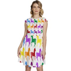 Colorful Horse Background Wallpaper Cap Sleeve High Waist Dress