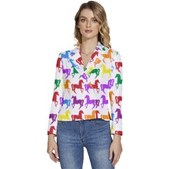 Colorful Horse Background Wallpaper Women s Long Sleeve Revers Collar Cropped Jacket