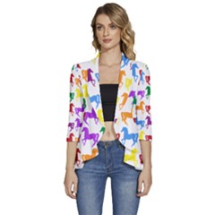 Colorful Horse Background Wallpaper Women s 3/4 Sleeve Ruffle Edge Open Front Jacket