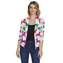 Colorful Horse Background Wallpaper Women s Draped Front 3/4 Sleeve Shawl Collar Jacket