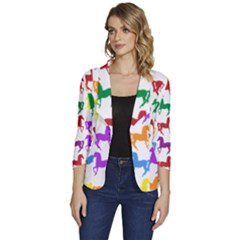 Colorful Horse Background Wallpaper Women s One-Button 3/4 Sleeve Short Jacket