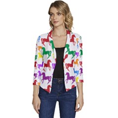 Colorful Horse Background Wallpaper Women s Casual 3/4 Sleeve Spring Jacket