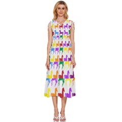 Colorful Horse Background Wallpaper V-Neck Drawstring Shoulder Sleeveless Maxi Dress