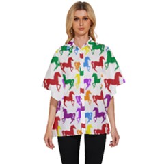 Colorful Horse Background Wallpaper Women s Batwing Button Up Shirt
