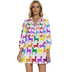Colorful Horse Background Wallpaper V-Neck Placket Mini Dress