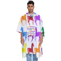 Colorful Horse Background Wallpaper Men s Hooded Rain Ponchos