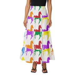 Colorful Horse Background Wallpaper Tiered Ruffle Maxi Skirt