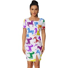 Colorful Horse Background Wallpaper Fitted Knot Split End Bodycon Dress
