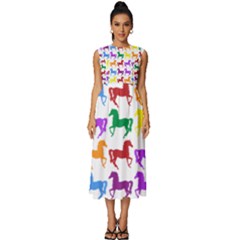 Colorful Horse Background Wallpaper Sleeveless Round Neck Midi Dress