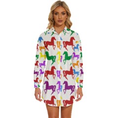 Colorful Horse Background Wallpaper Womens Long Sleeve Shirt Dress