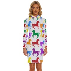 Colorful Horse Background Wallpaper Long Sleeve Shirt Collar Bodycon Dress
