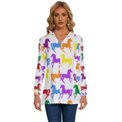 Colorful Horse Background Wallpaper Long Sleeve Drawstring Hooded Top
