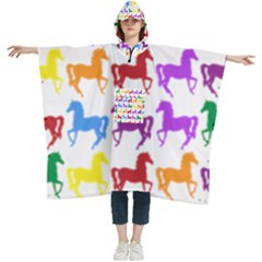 Colorful Horse Background Wallpaper Women s Hooded Rain Ponchos