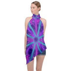 Wallpaper Tie Dye Pattern Halter Asymmetric Satin Top by Ravend