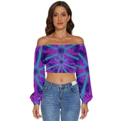 Wallpaper Tie Dye Pattern Long Sleeve Crinkled Weave Crop Top by Ravend