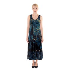 Castle Starry Night Van Gogh Parody Sleeveless Maxi Dress