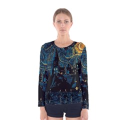 Castle Starry Night Van Gogh Parody Women s Long Sleeve T-shirt