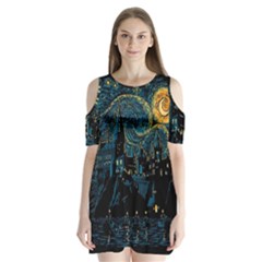 Castle Starry Night Van Gogh Parody Shoulder Cutout Velvet One Piece by Sarkoni