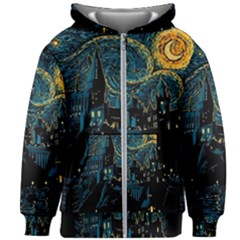 Castle Starry Night Van Gogh Parody Kids  Zipper Hoodie Without Drawstring by Sarkoni