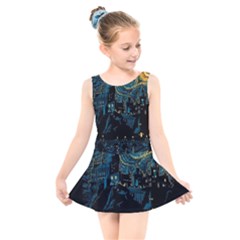 Castle Starry Night Van Gogh Parody Kids  Skater Dress Swimsuit