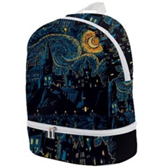 Castle Starry Night Van Gogh Parody Zip Bottom Backpack by Sarkoni