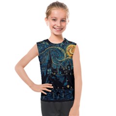 Castle Starry Night Van Gogh Parody Kids  Mesh Tank Top by Sarkoni