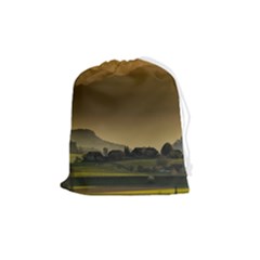 Mountains Village Trees Hills Drawstring Pouch (medium)