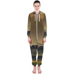 Mountains Village Trees Hills Hooded Jumpsuit (ladies)